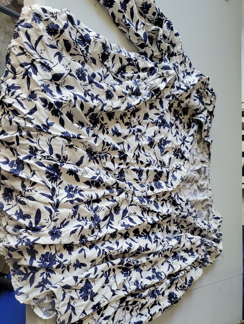 Old Navy Cream LS Top with Navy Floral Motif